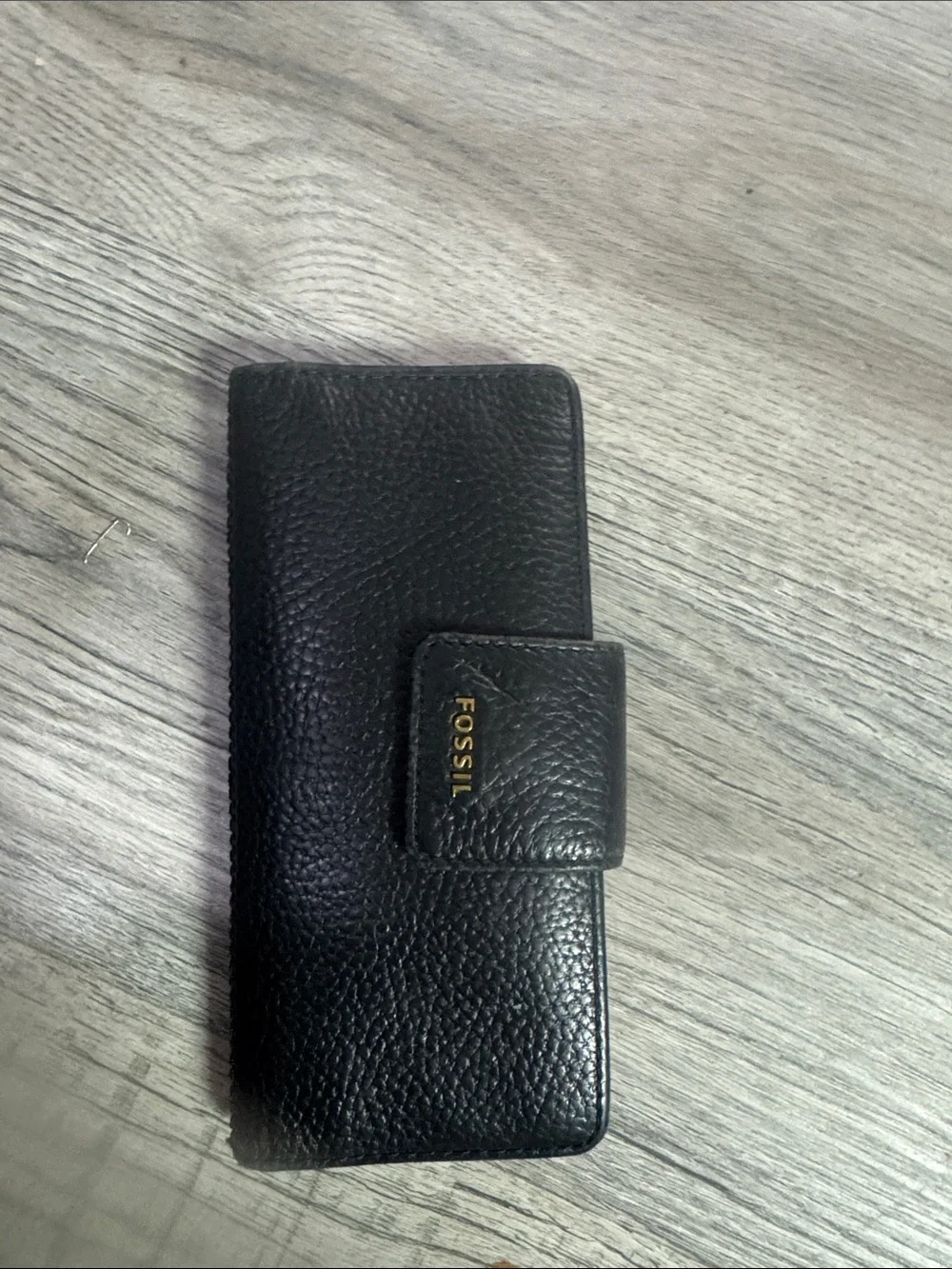 Fossil Black Pebbled Leather Zip Wallet Phone Case